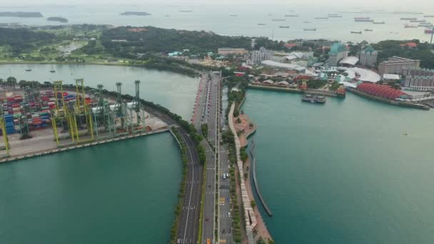 Panorama Udara Teluk Pelabuhan Terkenal Pulau Sentosa Kota Singapura — Stok Video