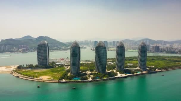 Aerial Panorama Sanya Island Sunny Day China Time Lapse — Αρχείο Βίντεο