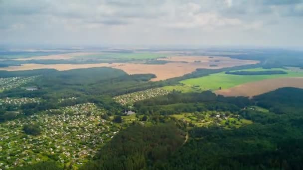 Céu Pôr Sol Acima Campos Florestas Bielorrússia Panorama Aéreo — Vídeo de Stock