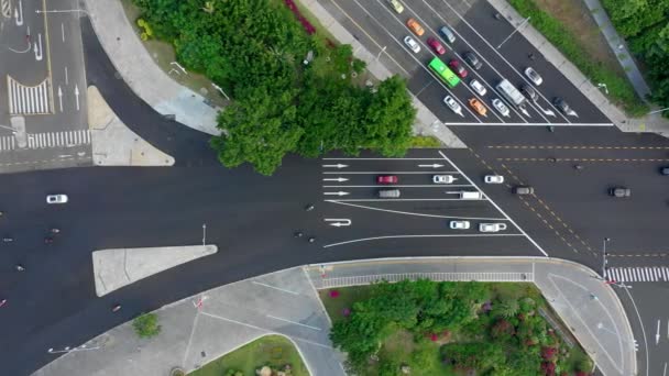 Luftaufnahme Von Oben Nach Unten Von Sanya Fluss Straßenverkehr Hainan — Stockvideo