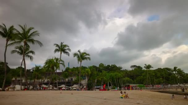 Plage Bondée Sur Célèbre Île Sentosa Singapour Time Lapse — Video
