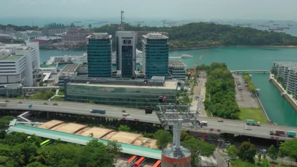 Фуникулер Автовокзал Районном Парке Остров Сентоса Сингапур Воздушная Панорама — стоковое видео