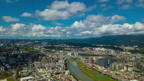 Panorama Aérien Des Nuages Jour Ciel Dessus Paysage Urbain Taipei — Video