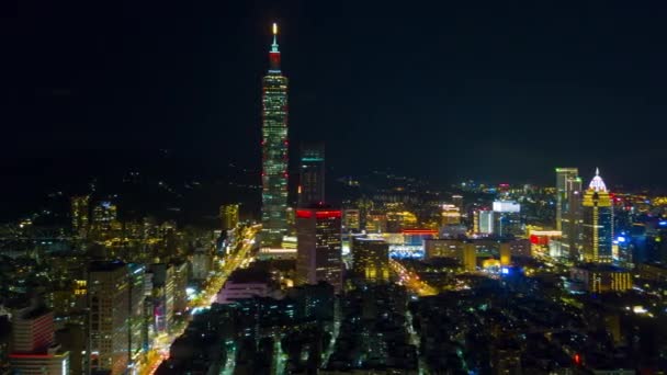 Paesaggio Urbano Illuminato Notte Con Famosa Torre Taipei Taiwan Scadenza — Video Stock