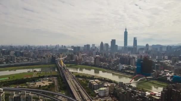 Panorama Aéreo Del Tráfico Urbano Por Carretera Taipei Taiwán Time — Vídeo de stock