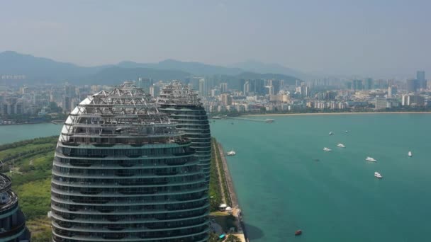 Aerial Panorama Famous Hotel Complex Sanya City Daytime Hainan Island — Stock videók