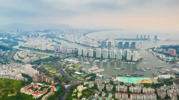 Aerial Panorama Sanya Cityscape Sunset China Timelapse — Vídeo de Stock
