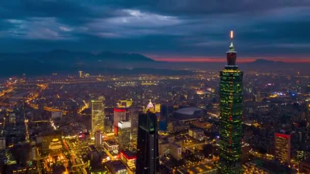 Panorama Aéreo Del Cielo Atardecer Sobre Paisaje Urbano Taipei Taiwán — Vídeos de Stock