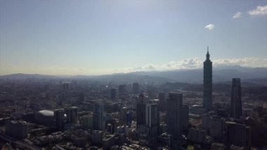 Tayvan güneşli günü Taipei şehir manzarası yüksek hava manzarası 4k