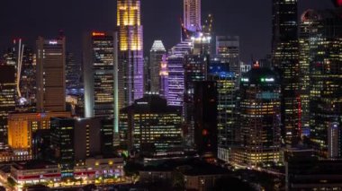 Gece Aydınlatma Singapur Şehir Merkezi Çatı Zaman Çizelgesi Panorama 4k