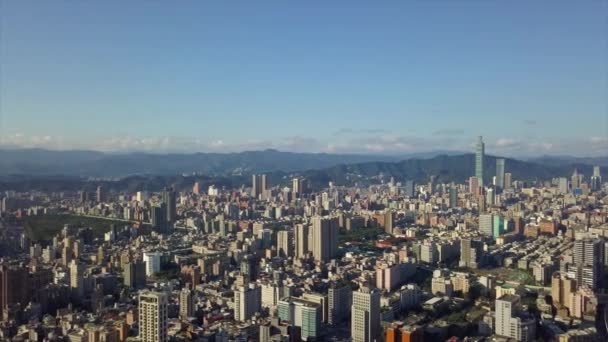 Тайвань Солнечный День Тайбэй Городской Пейзаж Высокой Воздушной Панорамы — стоковое видео