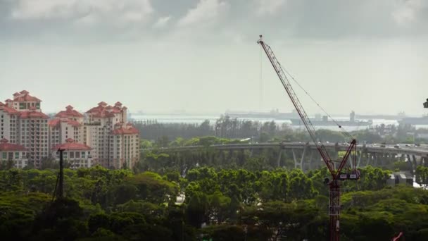 Bewolkte Zonnige Dag Singapore Stad Haven District Baai Dak Timelapse — Stockvideo