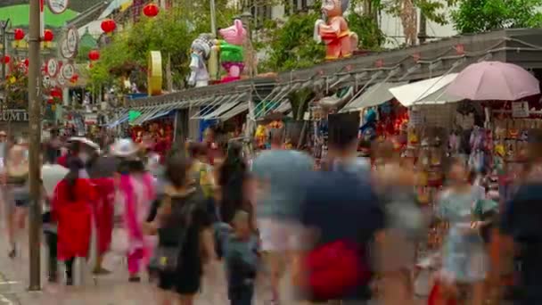 Day Time Singapore City China Town Crowded Street Market Timelapse — Stock Video