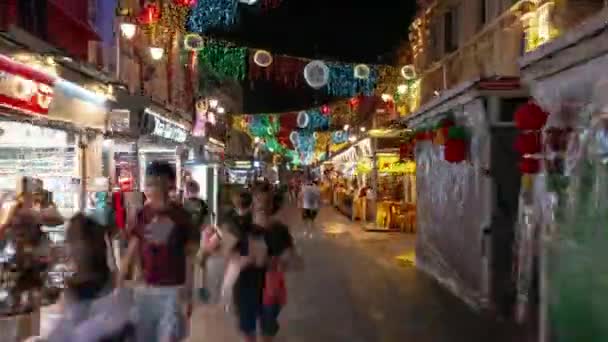 Night Time Illuminated Singapore City Center Famous China Town Crowded — Stock Video