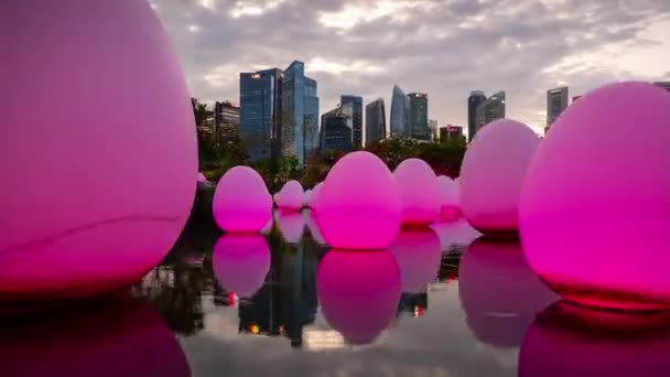 Szürkület Idő Megvilágítás Singapore Város Híres Kert Tojás Telepítés Timelapse — Stock videók