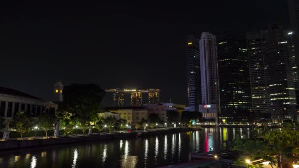Sabaha Kadar Gece Singapur Şehri Şehir Merkezinde Ünlü Tekne Rıhtım — Stok video