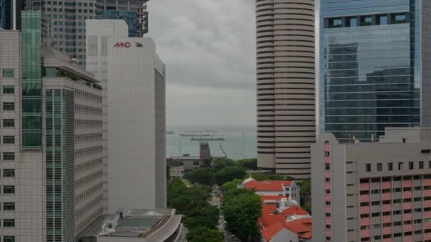 Dia Nublado Singapore Cidade Centro Cidade Tráfego Rua Baía Telhado — Vídeo de Stock