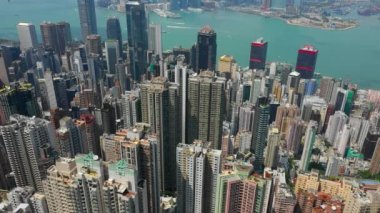 Victoria limanının gündüz manzaralı panoraması, 4k, Hong Kong