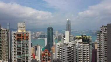 Victoria limanının gündüz manzaralı panoraması, 4k, Hong Kong