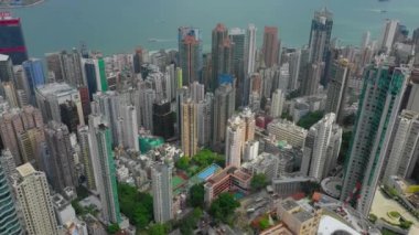 Victoria limanının gündüz manzaralı panoraması, 4k, Hong Kong