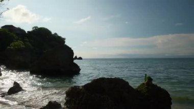 sunny evening time bali island jumbaran district famous cozy beach bay panorama 4k indonesia