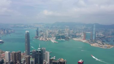 Victoria limanının gündüz manzaralı panoraması, 4k, Hong Kong