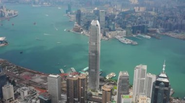 Victoria limanının gündüz manzaralı panoraması, 4k, Hong Kong