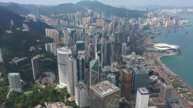 Victoria limanının gündüz manzaralı panoraması, 4k, Hong Kong
