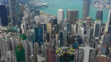 Victoria limanının gündüz manzaralı panoraması, 4k, Hong Kong