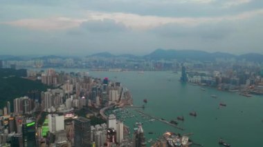 Victoria limanının gündüz manzaralı panoraması, 4k, Hong Kong
