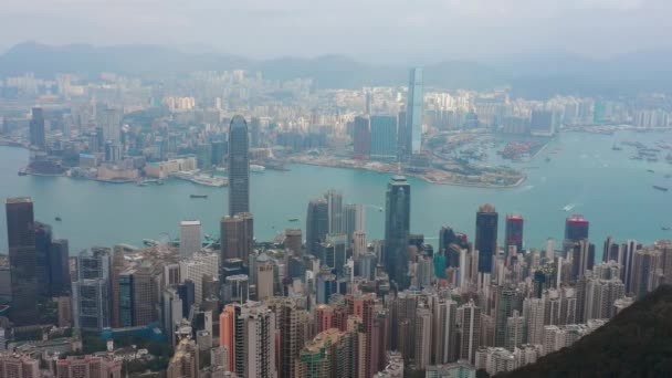 Panorama Fra Luften Victoria Havn Med Bylandskap Dagen Hongkong – stockvideo