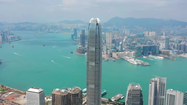 Panorama Aérien Port Victoria Avec Paysage Urbain Jour Hong Kong — Video