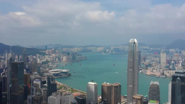 Luchtfoto Panorama Van Victoria Haven Met Stadsgezicht Dag Tijd Hong — Stockvideo