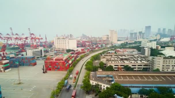 Hora Del Día Ciudad Shenzhen Famoso Tráfico Carretera Aérea Panorámica — Vídeo de stock