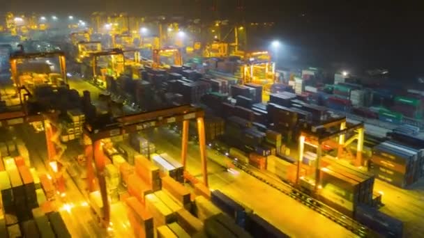 Gece Aydınlandı Shenzhen Şehri Ünlü Liman Panoramik Eğim Değişimi Zaman — Stok video