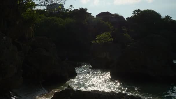 Sunny Evening Bali Island Famous Jumbaran District Beach Bay Rocks — Stock videók