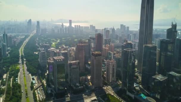 Shenzhen Paisaje Urbano Puesta Del Sol Cielo Centro Kk100 Edificio — Vídeo de stock