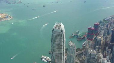 Victoria limanının gündüz manzaralı panoraması, 4k, Hong Kong