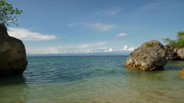 Sunny Evening Bali Island Famous Jumbaran District Beach Bay Rocks — 비디오