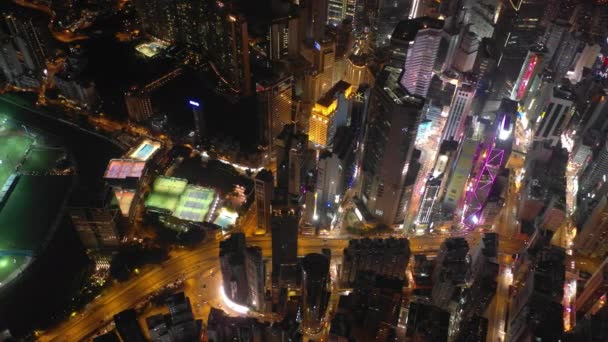 Panorama Aéreo Cidade Iluminada Hong Kong Noite — Vídeo de Stock