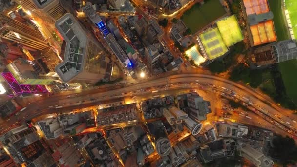 Flygfoto Panorama Över Belysta Hongkong Stad Nattetid — Stockvideo