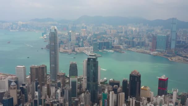 Аэропанорама Гавани Виктория Городским Пейзажем Дневное Время Гонконг — стоковое видео
