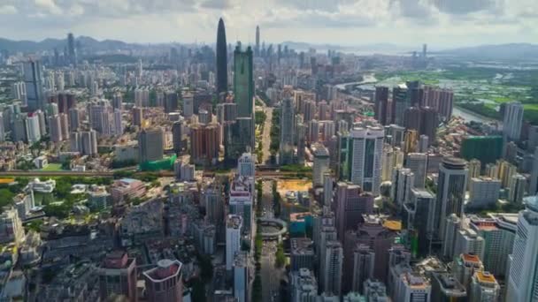 Shenzhen Paisaje Urbano Día Soleado Antena Panorámica Inclinación Cambio Tiempo — Vídeos de Stock