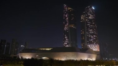 Gece vakti Nanjing şehri, Çin, 4k aydınlandı.