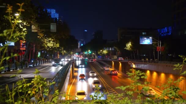 Tunnel Éclairé Nocturne Avec Circulation Nanjing Chine — Video