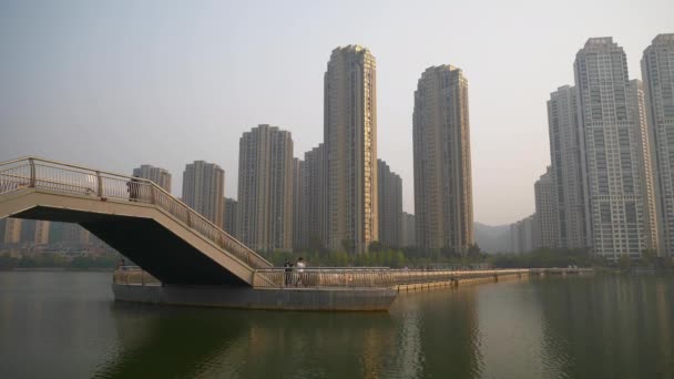 Noche Tiempo Changsha Ciudad Parque Lago Apartamento Residencia Complejo Muelle — Vídeo de stock