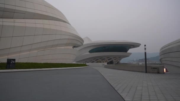 Evening Time Changsha City Famous Modern Art Complex Exterior Slow — Stock Video