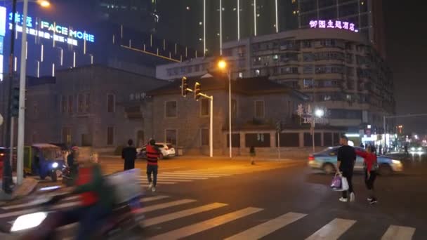 夜光长沙市交通街交叉口全景4K中国 — 图库视频影像