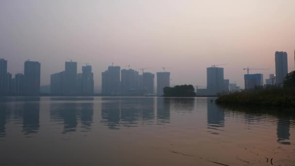 Twilight Changsha Oraș Lakeside Parc Bay Apartament Complex Construcție Modernă — Videoclip de stoc