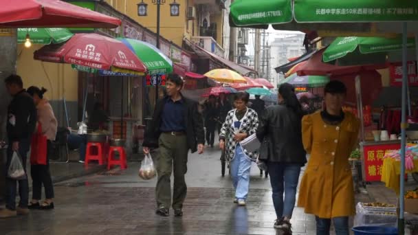 Deszczowy Dzień Changsha Miasto Słynny Stary Pieszy Zatłoczony Ulica Powolny — Wideo stockowe
